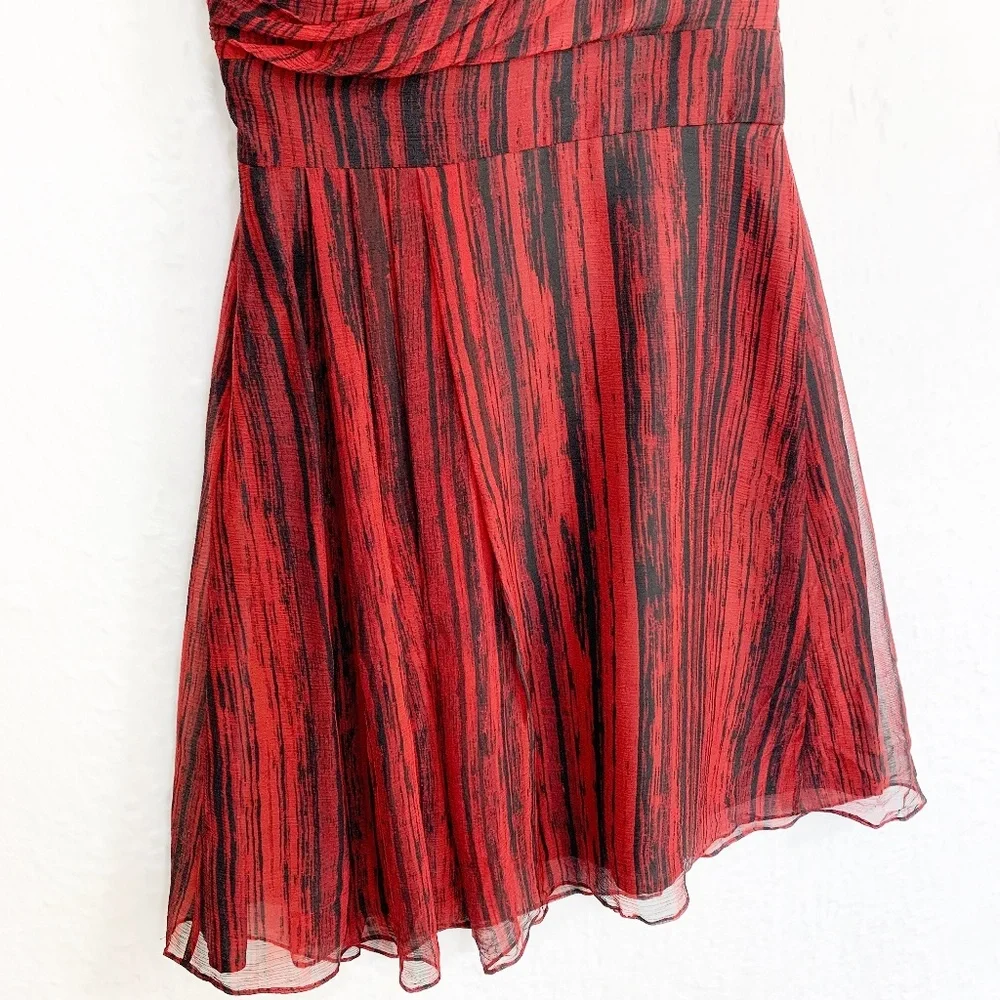 Hutch One Shoulder Silk Red & Black Abstract Cocktail Dress Sz 8
